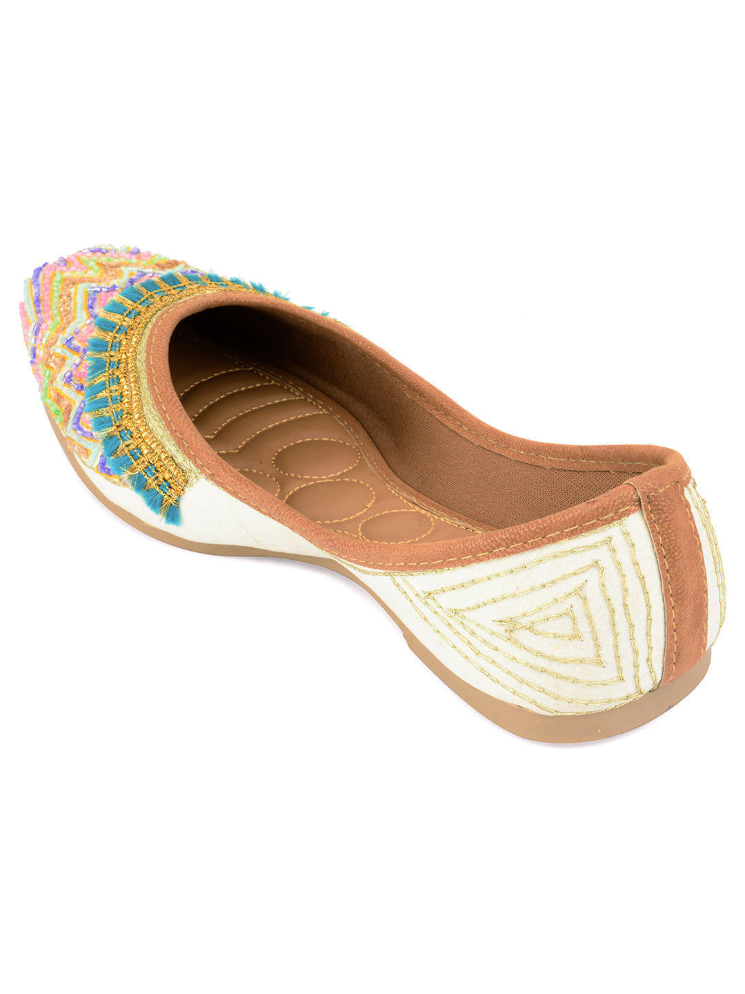 Desi Colour Women Indian Ethnic Footwear-White Multi Zigzag