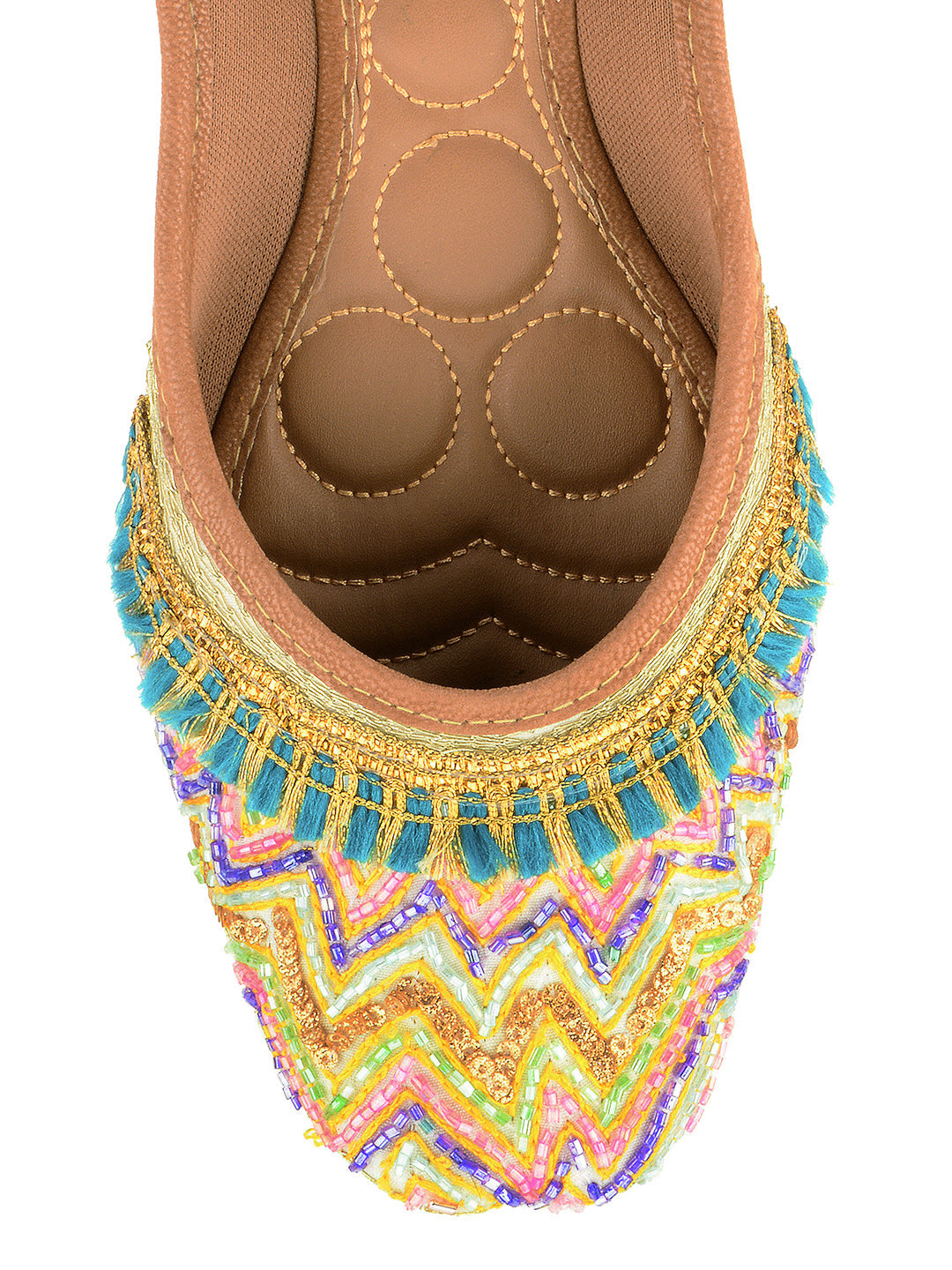 Desi Colour Women Indian Ethnic Footwear-White Multi Zigzag