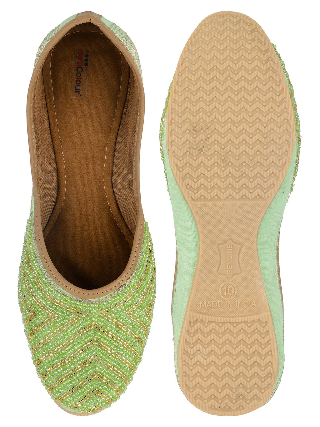 Desi Colour Women Indian Ethnic Footwear-Sleek Pearl-Green