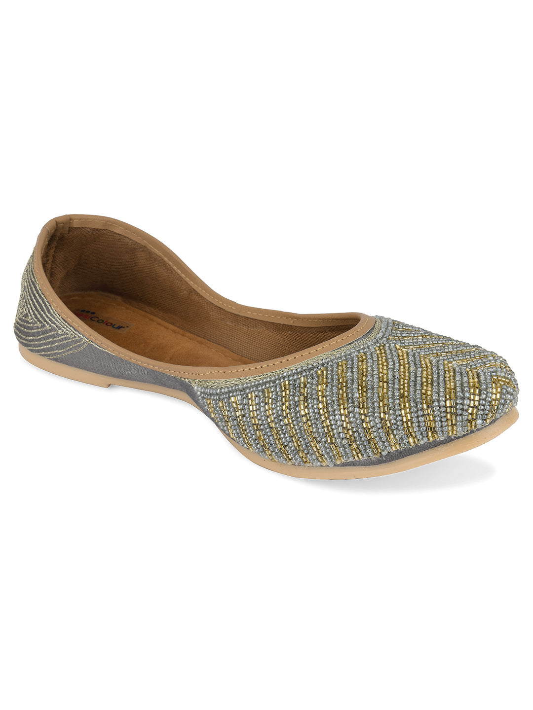 Desi Colour Women Indian Ethnic Footwear-Sleek Pearl-Grey
