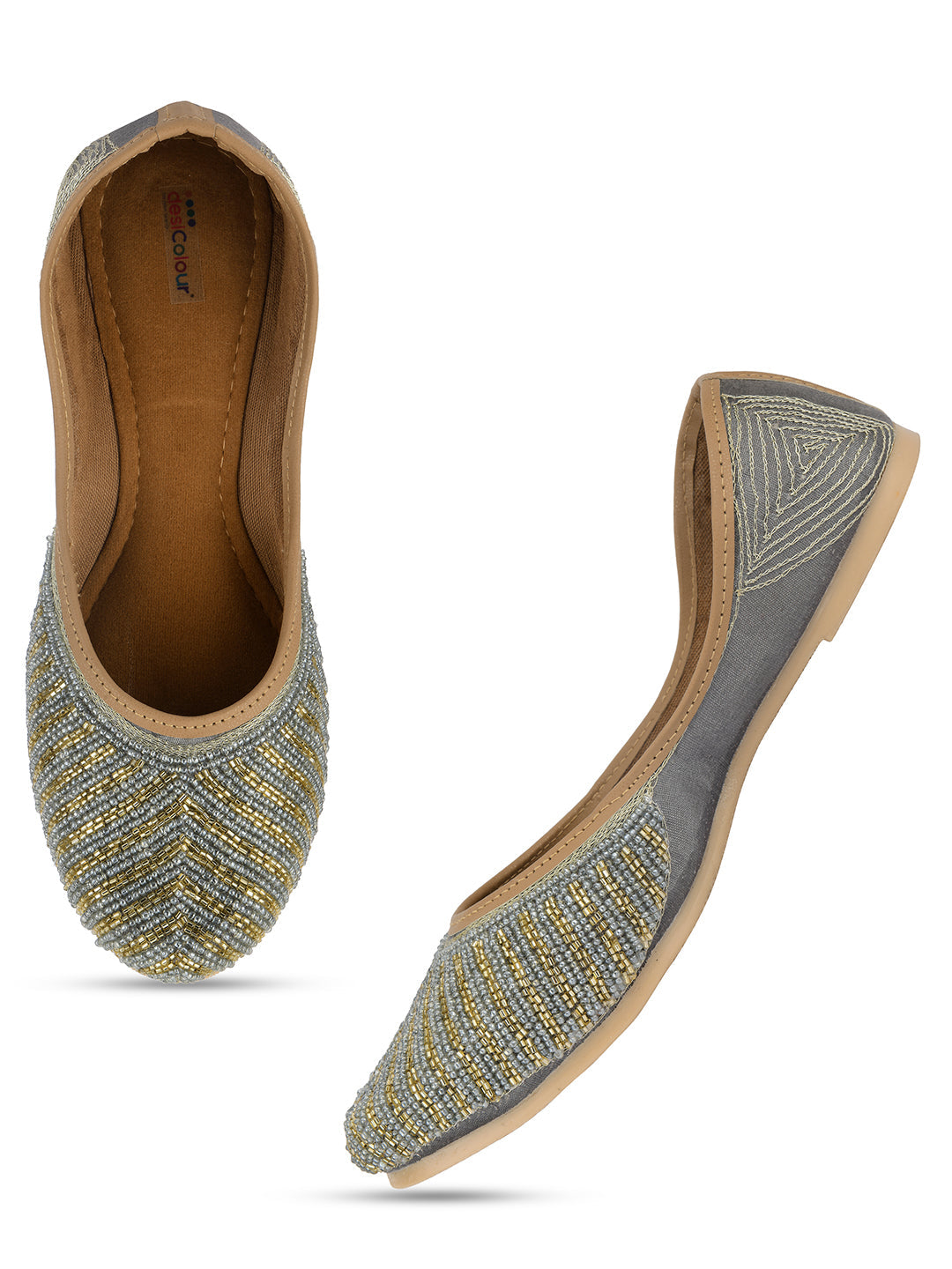 Desi Colour Women Indian Ethnic Footwear-Sleek Pearl-Grey