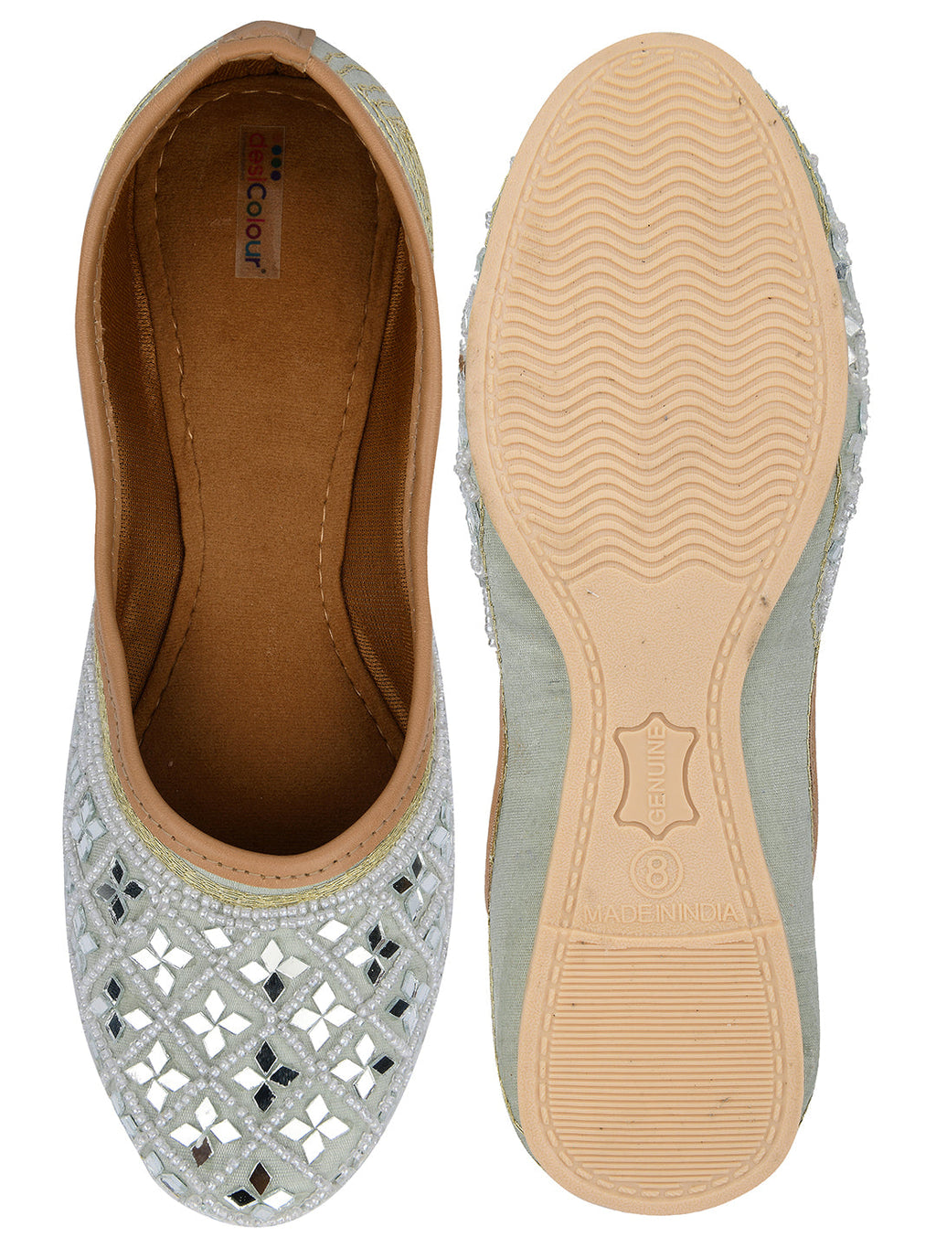 Desi Colour Women Indian Ethnic Footwear-Mirror Art- Grey