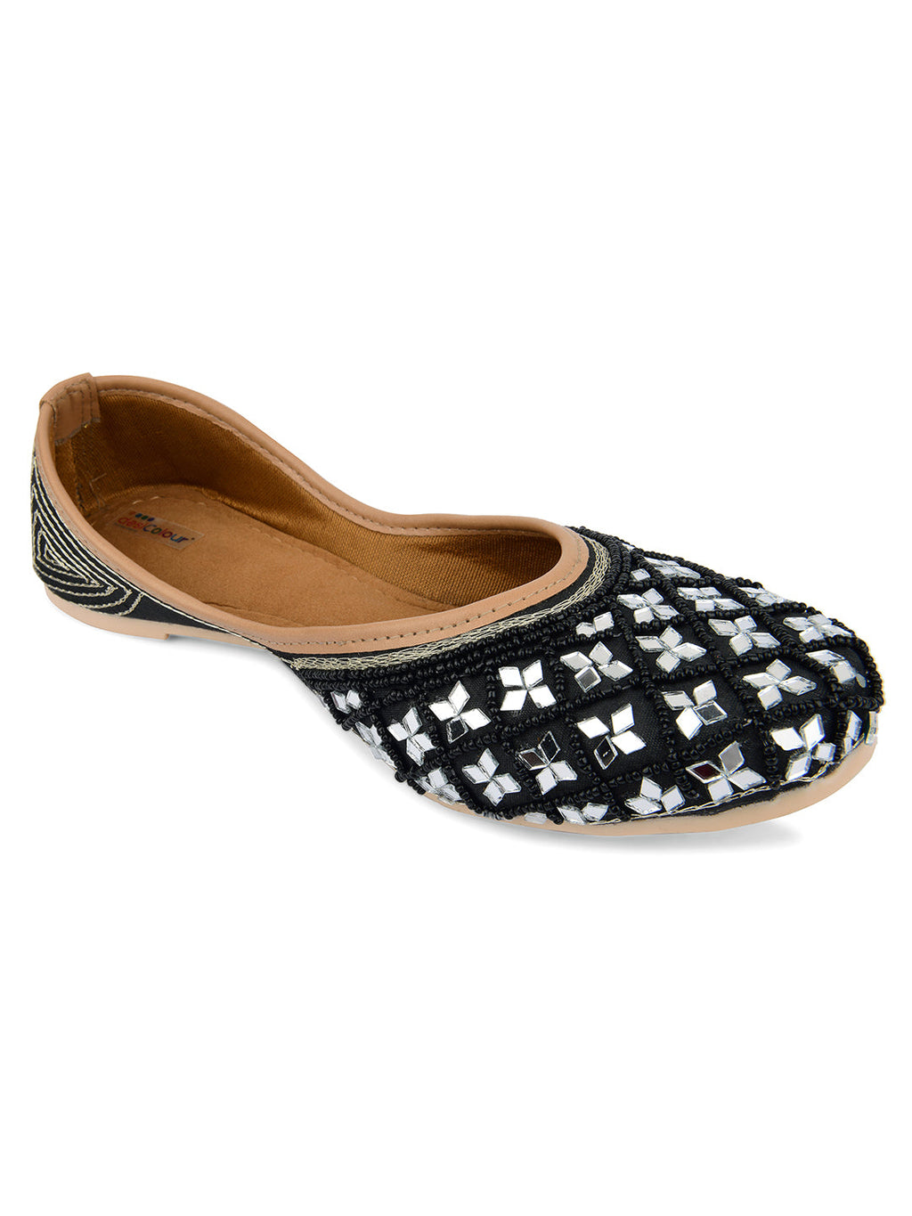 Desi Colour Women Indian Ethnic Footwear-Mirror Art- Black