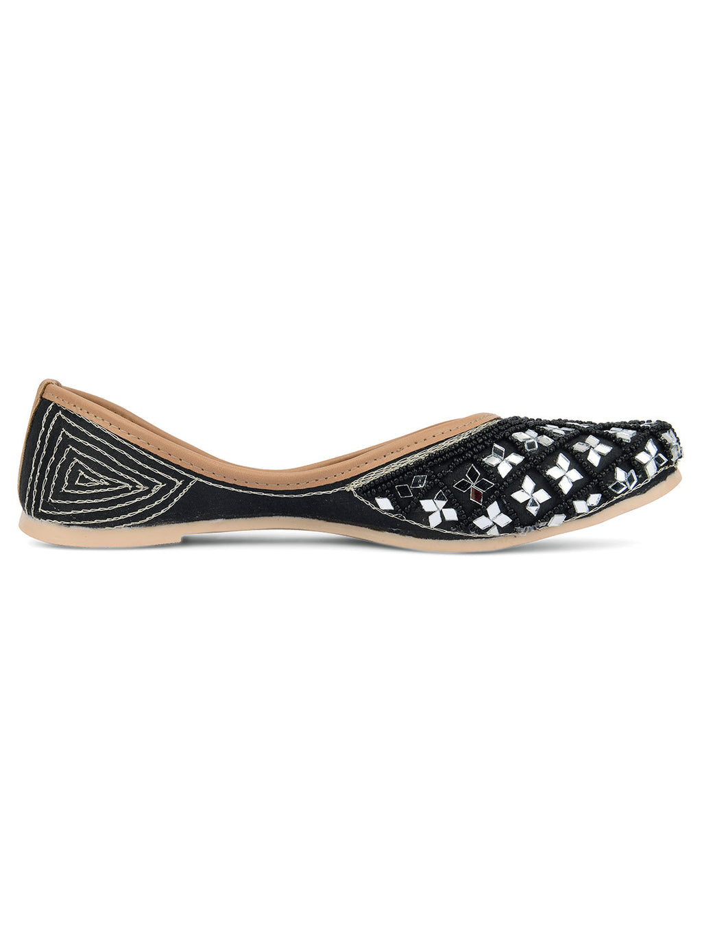 Desi Colour Women Indian Ethnic Footwear-Mirror Art- Black
