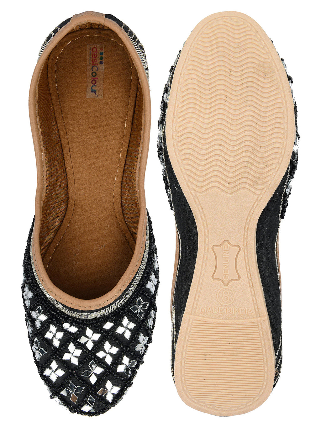 Desi Colour Women Indian Ethnic Footwear-Mirror Art- Black