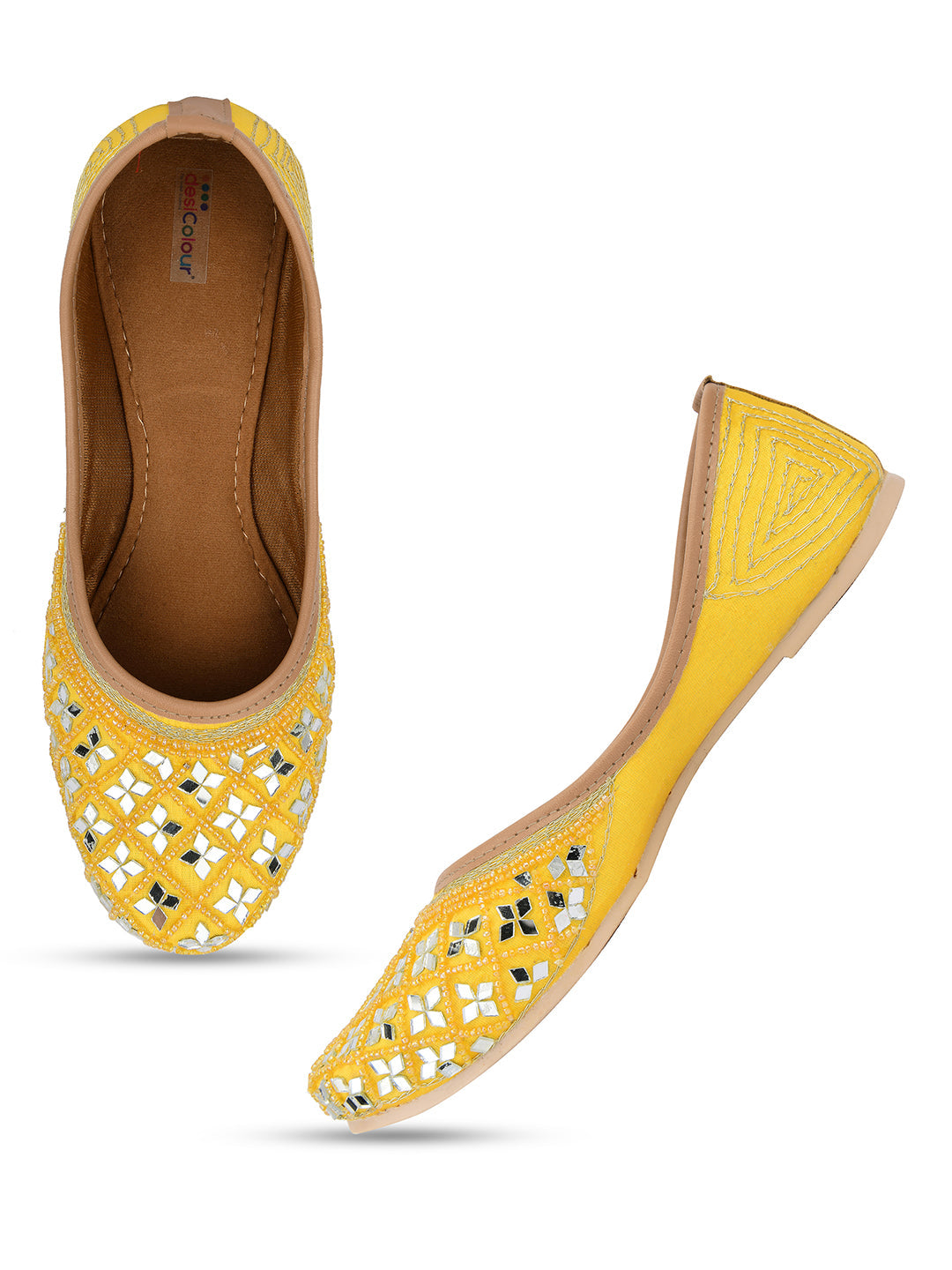 Desi Colour Women Indian Ethnic Footwear-Mirror Art- Yellow