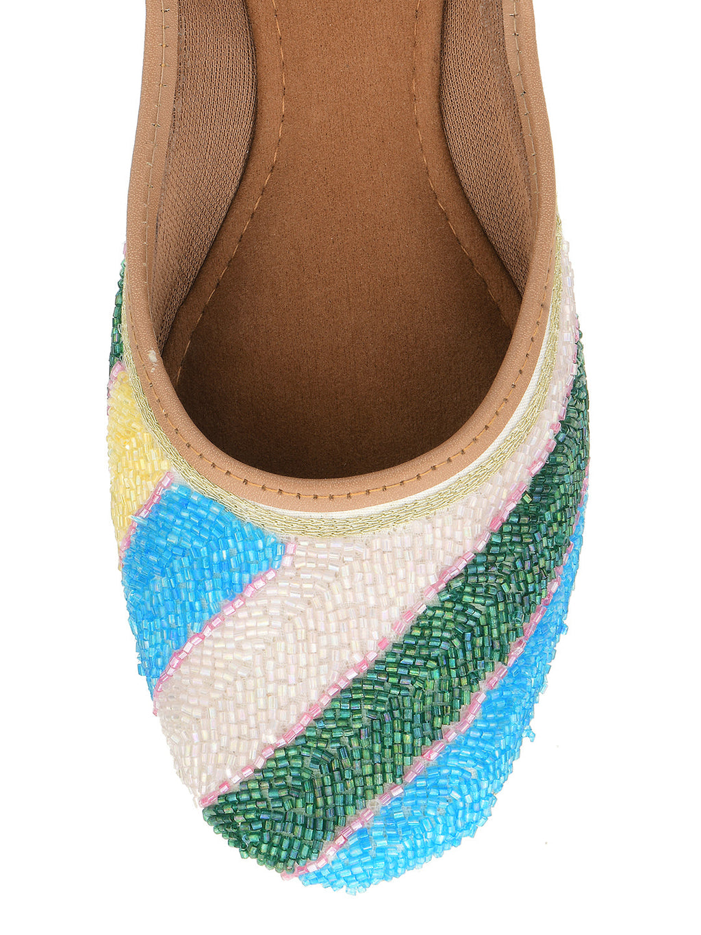 Desi Colour Women Indian Ethnic Footwear-White Multi Sleek Pearl