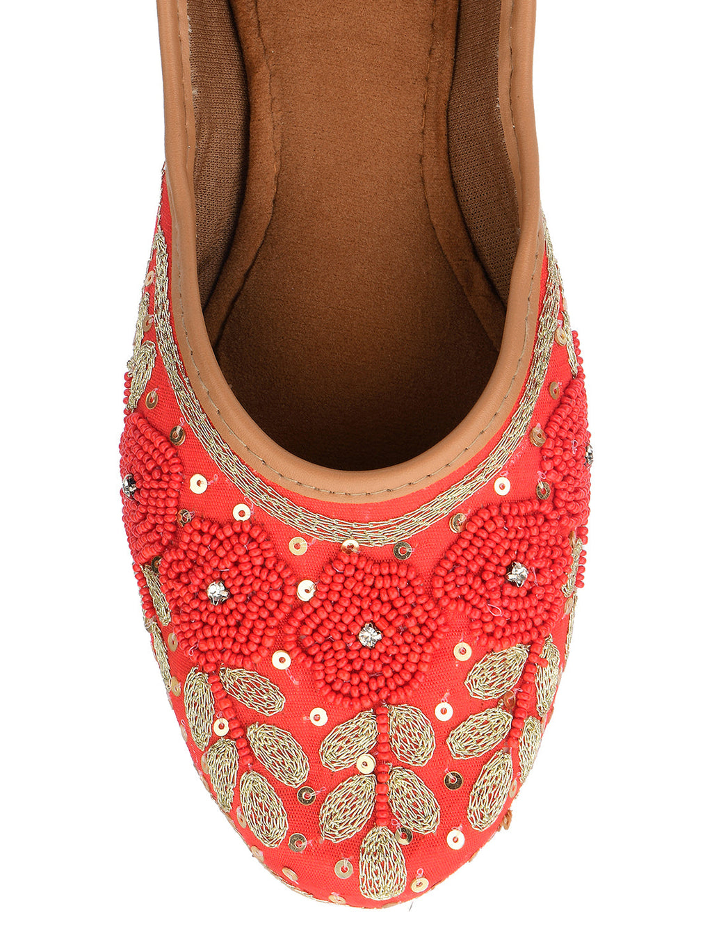 Desi Colour Women Indian Ethnic Footwear-Red Pearl Flower