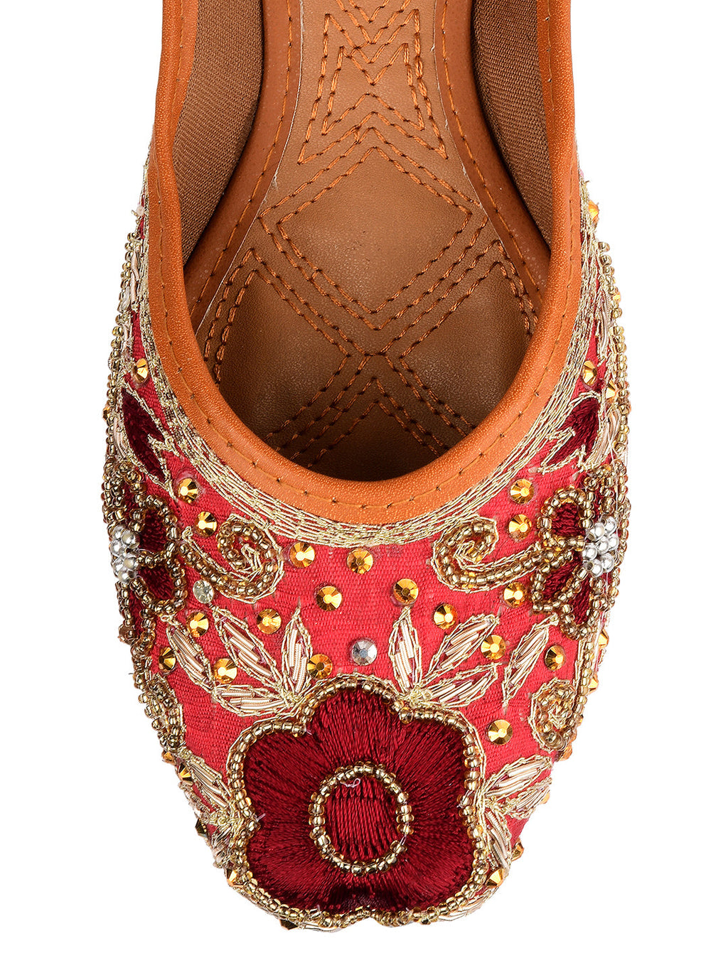 Desi Colour Women Indian Ethnic Footwear-Maroon Velvet Emb