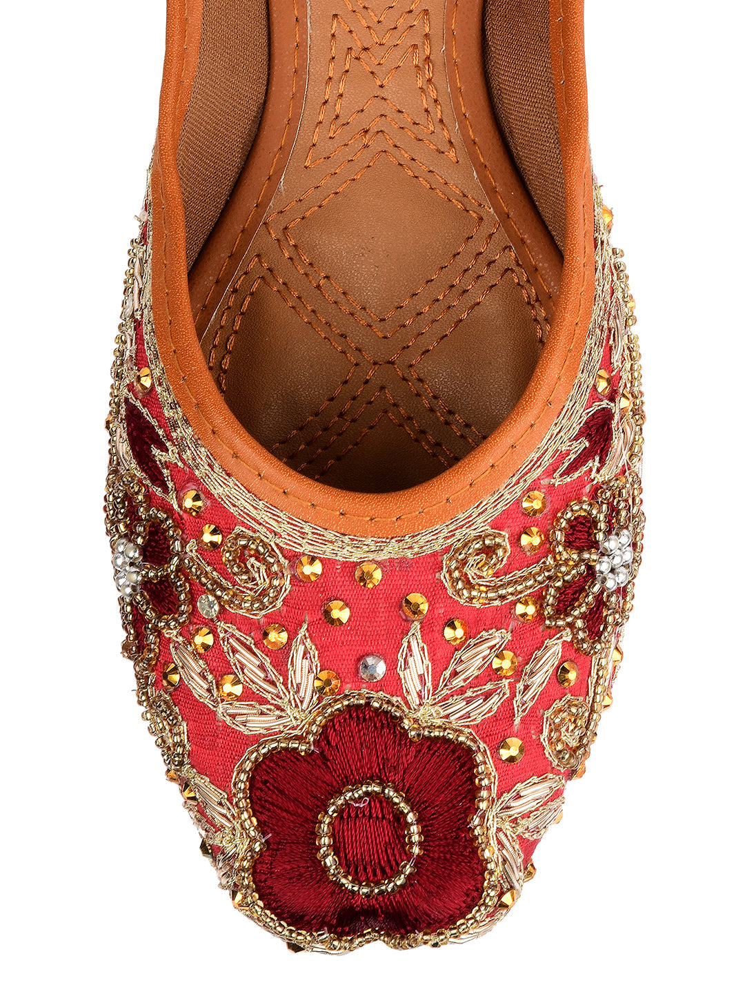 Desi Colour Women Indian Ethnic Footwear-Maroon Velvet Emb