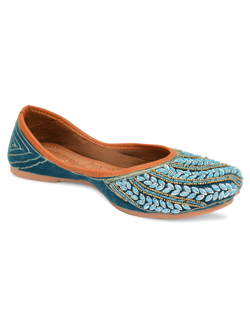 Desi Colour Women Indian Ethnic Footwear-Velvet Teal