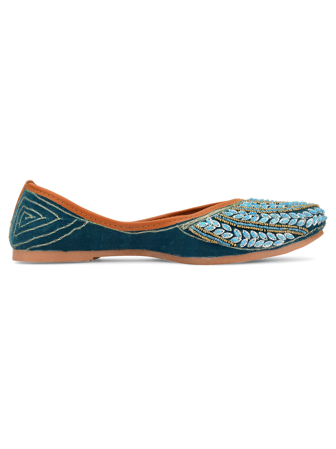 Desi Colour Women Indian Ethnic Footwear-Velvet Teal