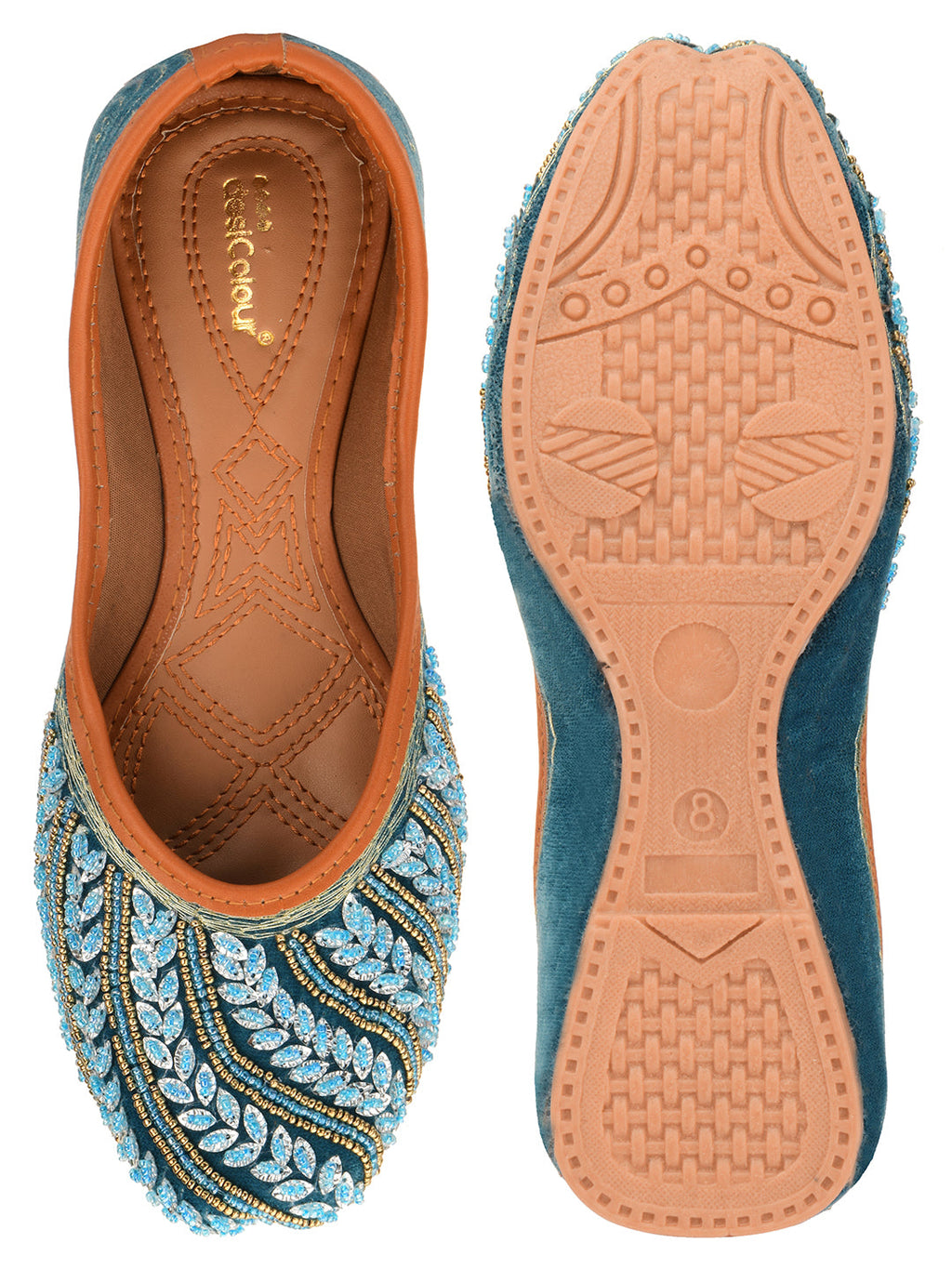 Desi Colour Women Indian Ethnic Footwear-Velvet Teal