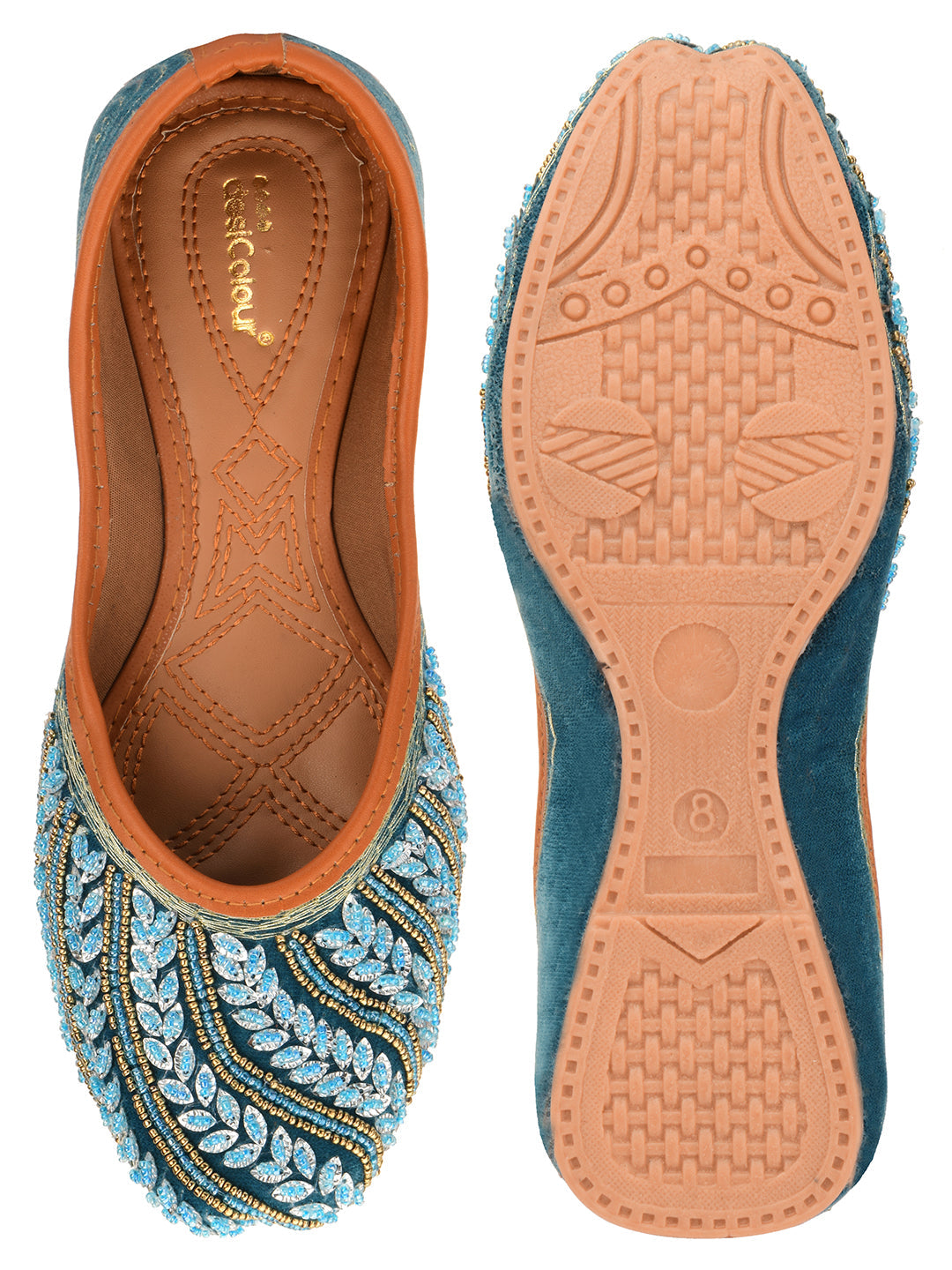 Desi Colour Women Indian Ethnic Footwear-Velvet Teal