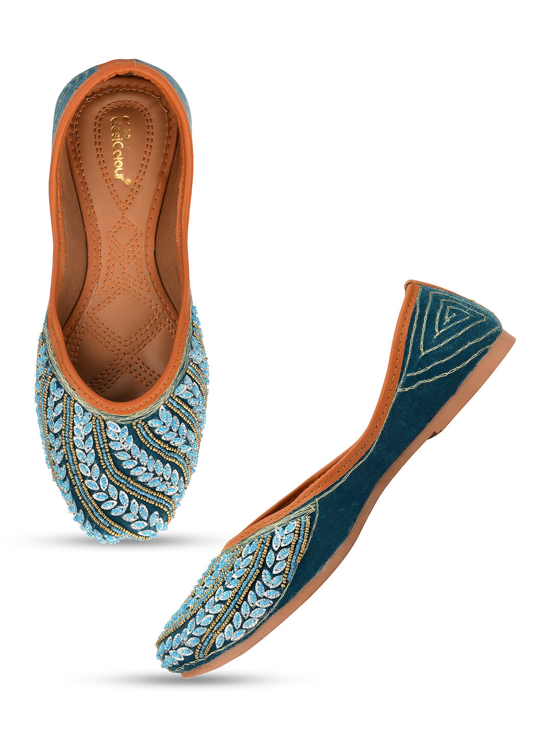 Desi Colour Women Indian Ethnic Footwear-Velvet Teal