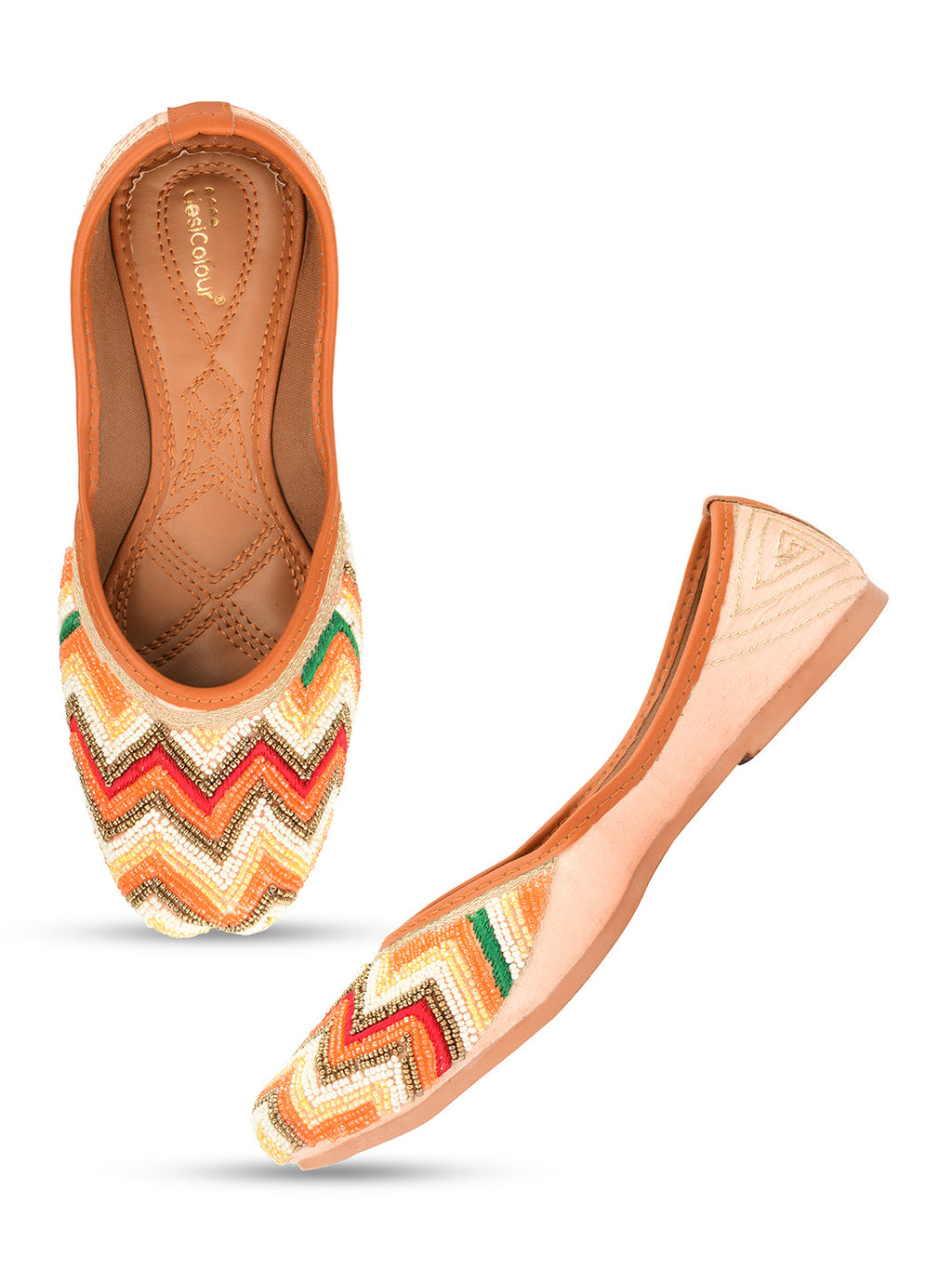 Desi Colour Women Indian Ethnic Footwear-Multi Pearl Chevron