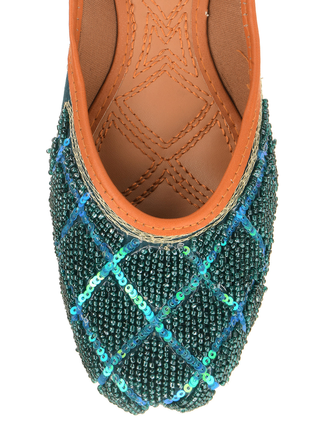 Desi Colour Women Indian Ethnic Footwear-Teal Pearl