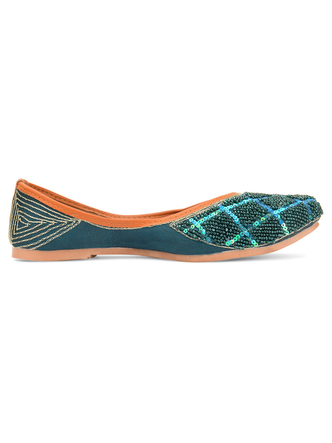Desi Colour Women Indian Ethnic Footwear-Teal Pearl