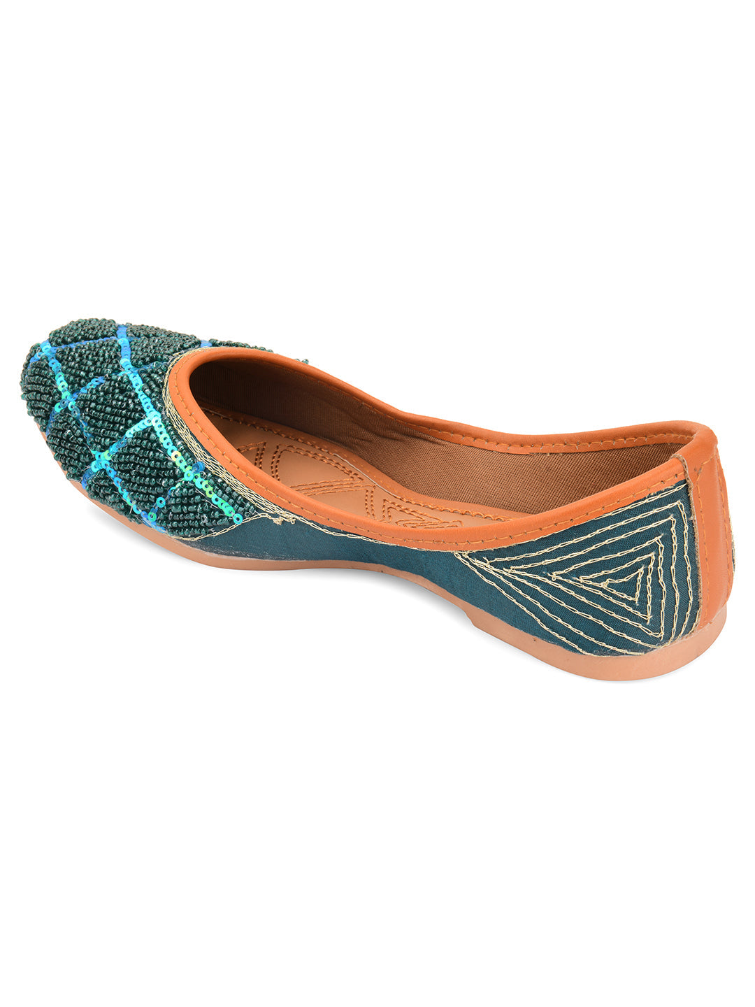 Desi Colour Women Indian Ethnic Footwear-Teal Pearl