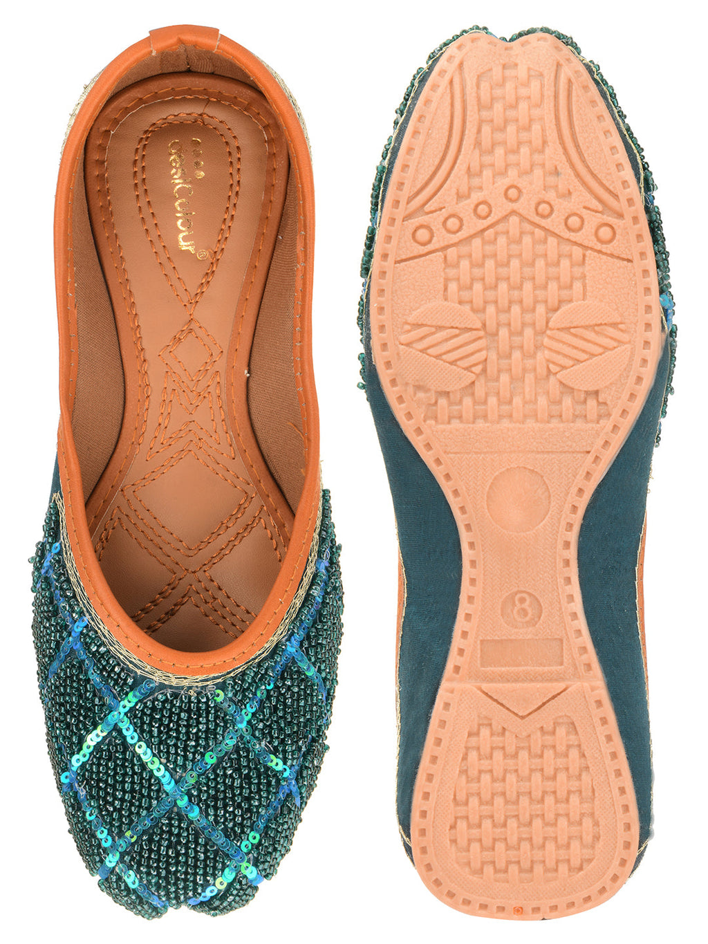 Desi Colour Women Indian Ethnic Footwear-Teal Pearl