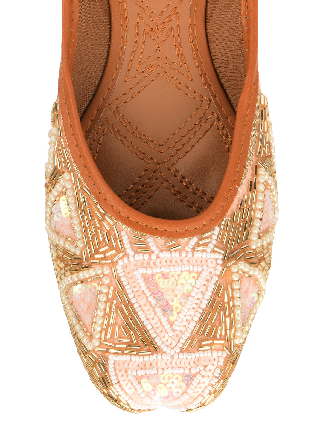 Desi Colour Women Indian Ethnic Footwear-Peach Pearl