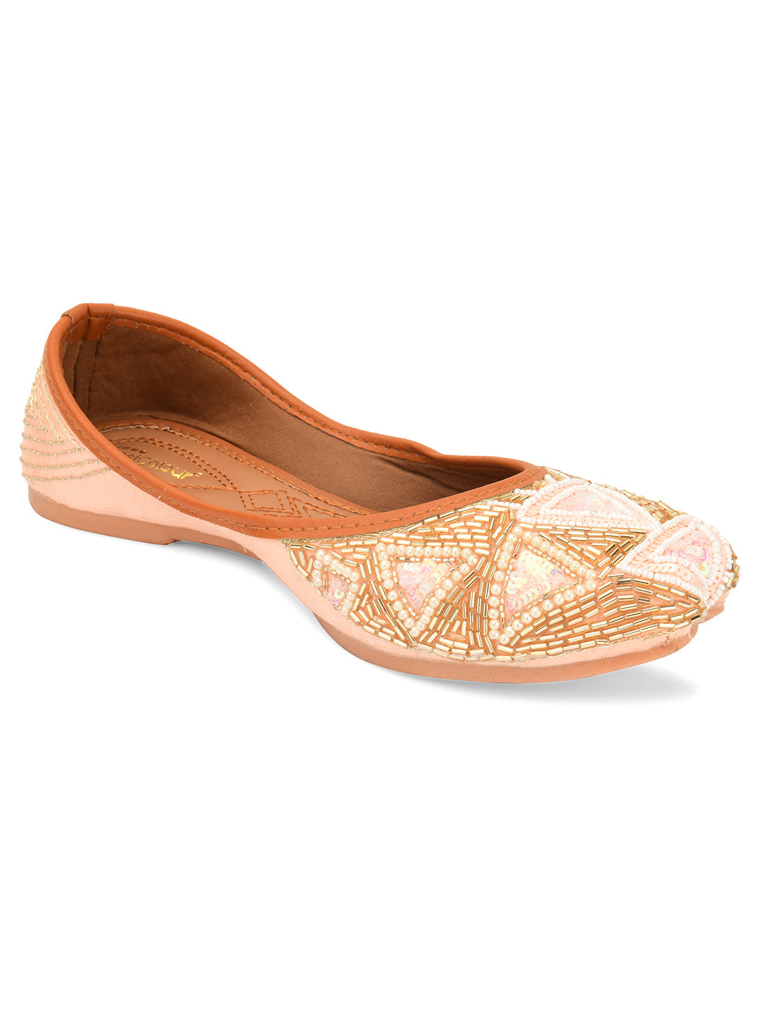Desi Colour Women Indian Ethnic Footwear-Peach Pearl