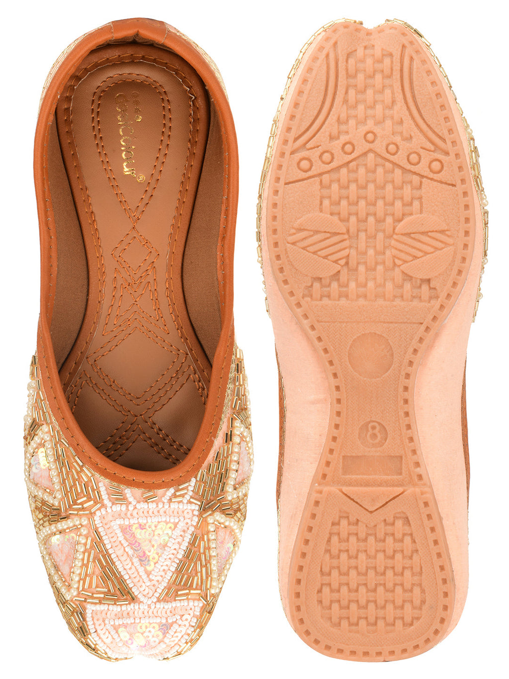 Desi Colour Women Indian Ethnic Footwear-Peach Pearl