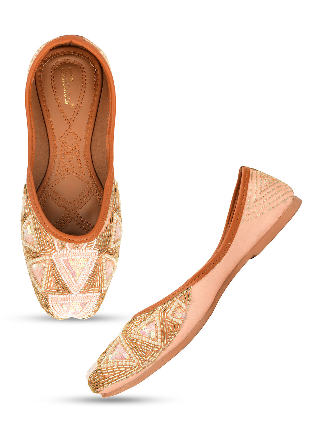 Desi Colour Women Indian Ethnic Footwear-Peach Pearl
