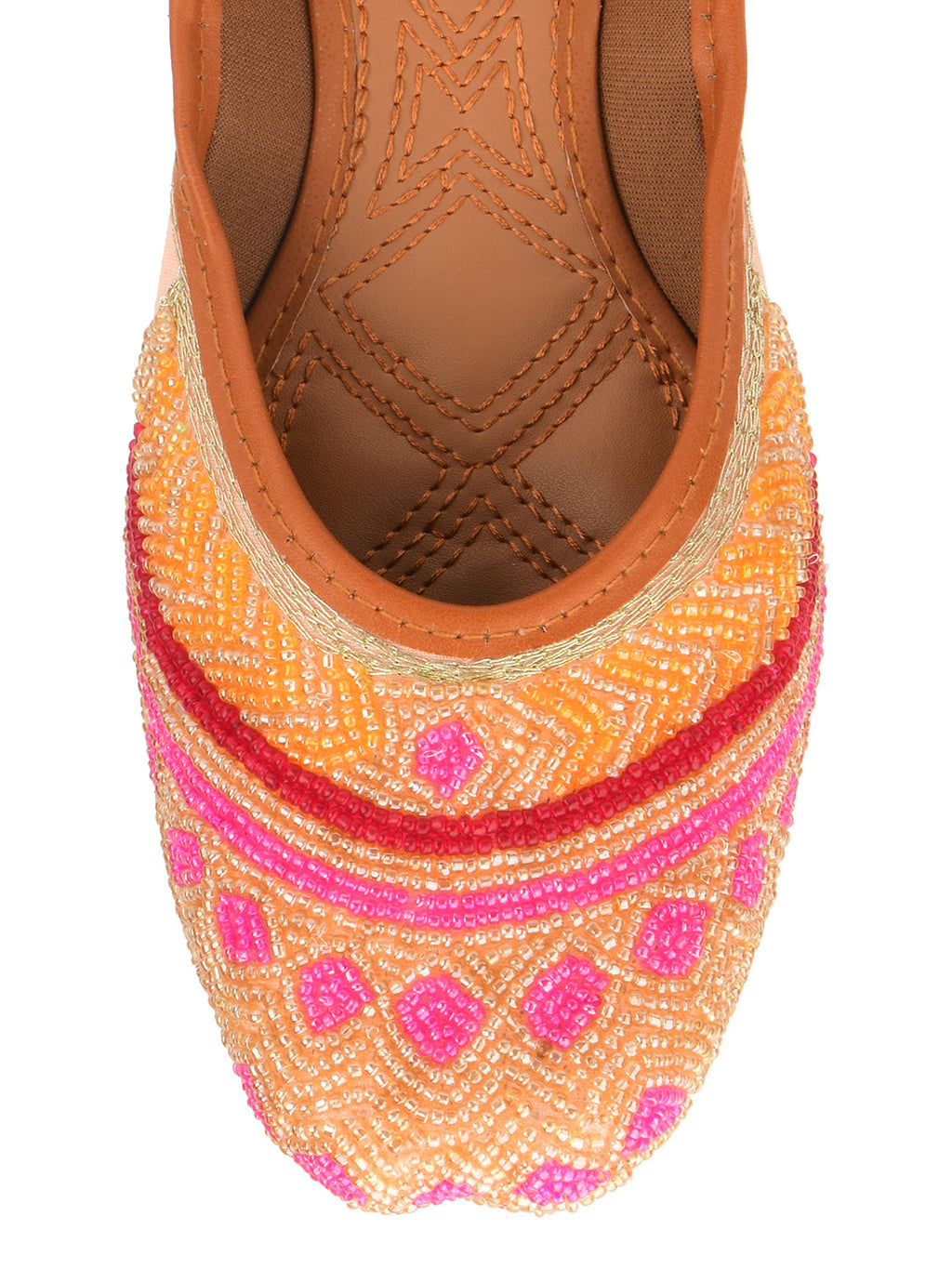 Desi Colour Women Indian Ethnic Footwear-Peach Pink Pearl Work