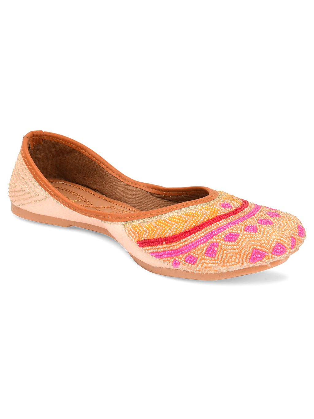 Desi Colour Women Indian Ethnic Footwear-Peach Pink Pearl Work