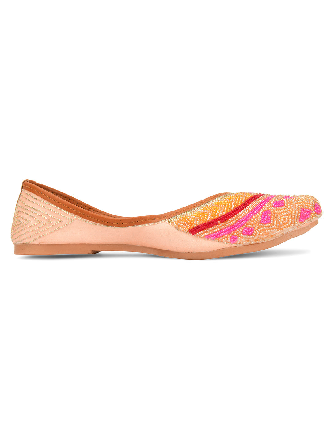 Desi Colour Women Indian Ethnic Footwear-Peach Pink Pearl Work