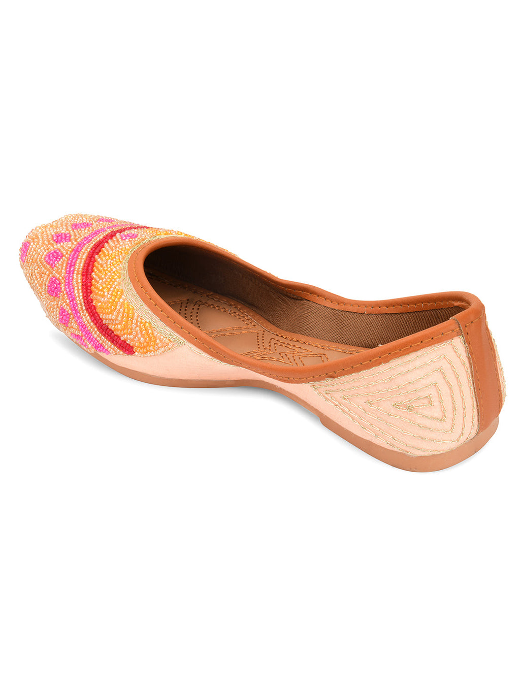 Desi Colour Women Indian Ethnic Footwear-Peach Pink Pearl Work