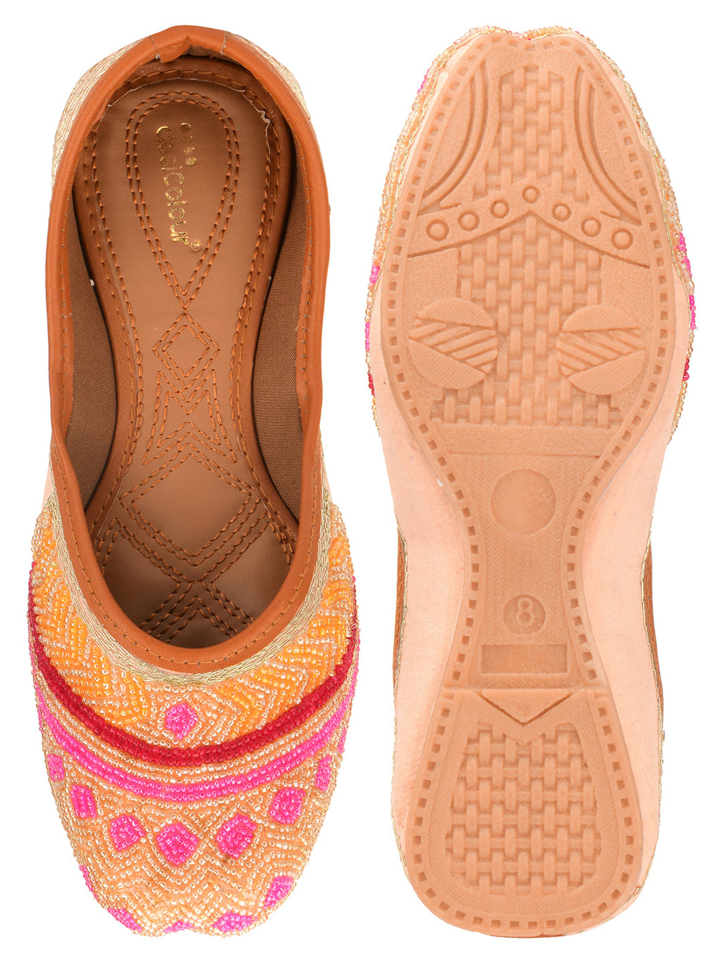 Desi Colour Women Indian Ethnic Footwear-Peach Pink Pearl Work