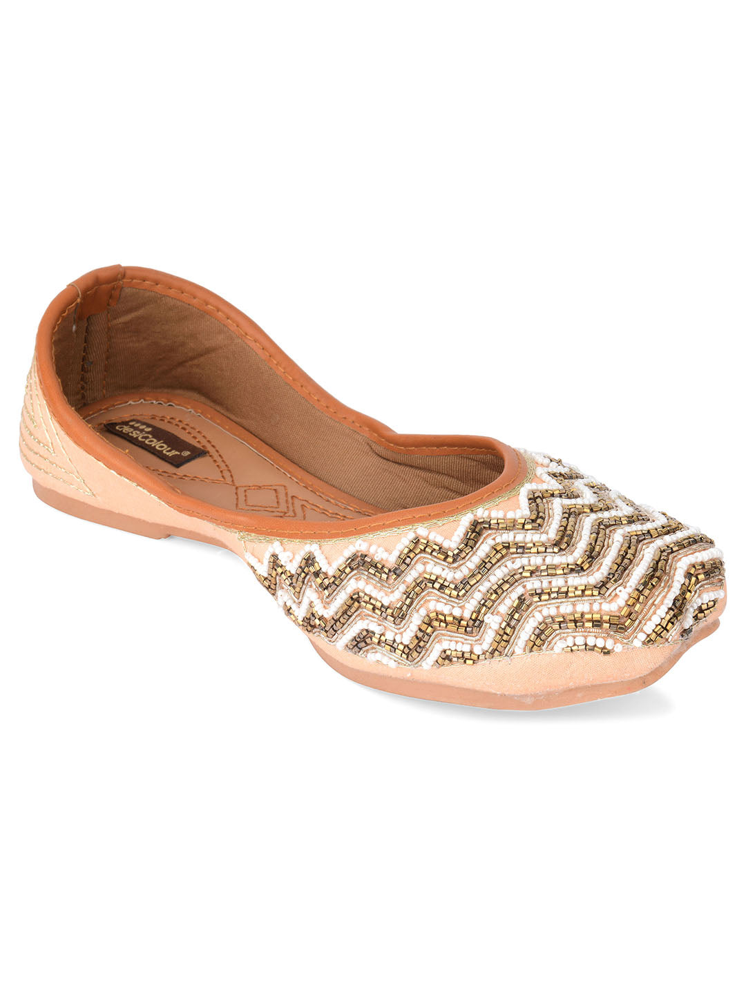 Desi Colour Women Indian Ethnic Footwear-Part Wear Peach Pearl Work