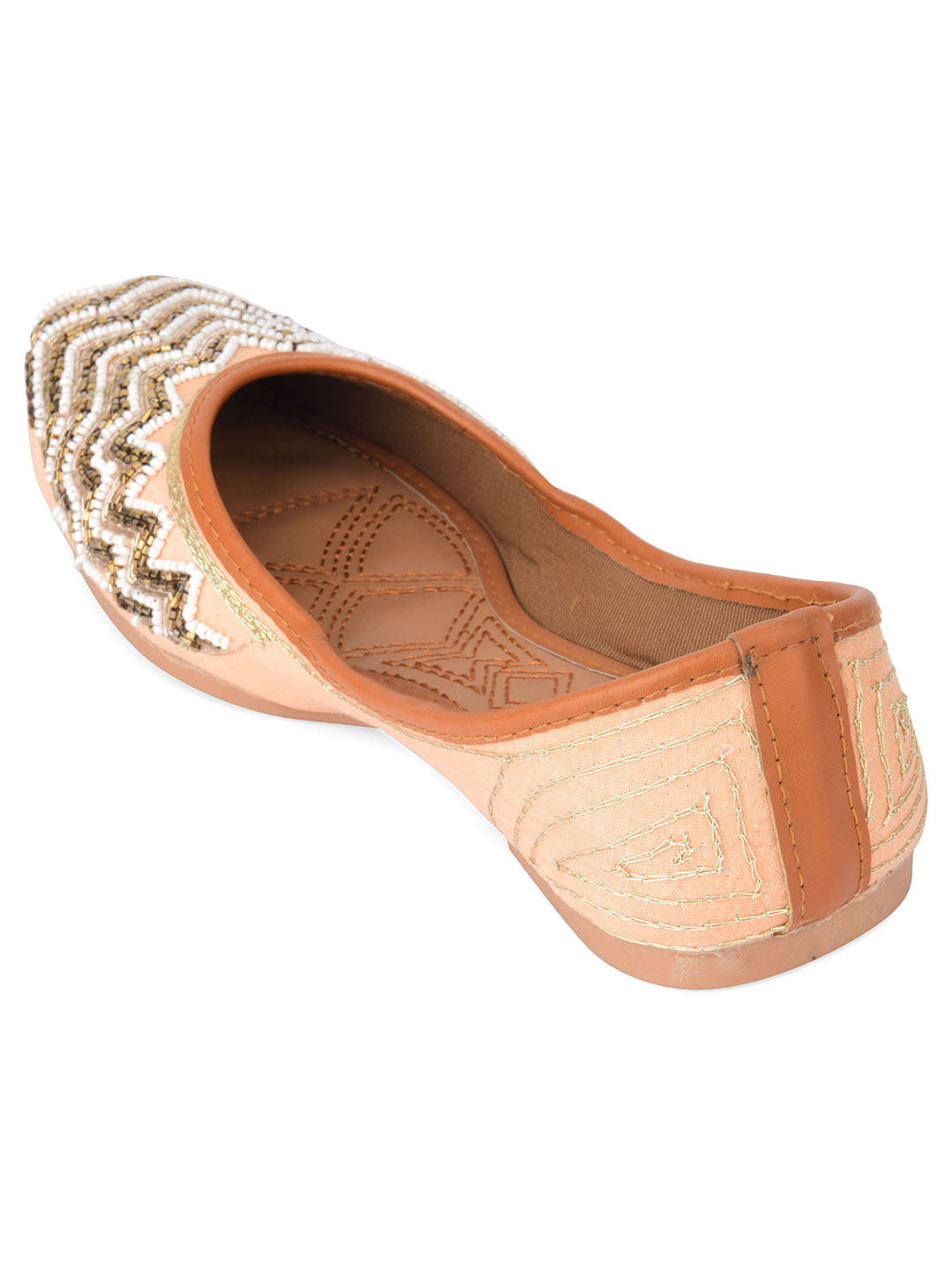 Desi Colour Women Indian Ethnic Footwear-Part Wear Peach Pearl Work