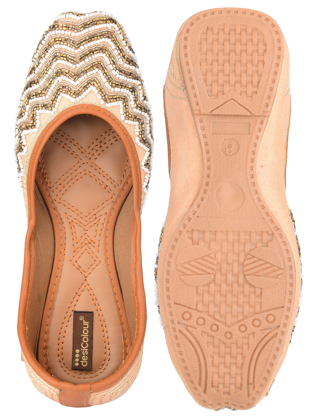 Desi Colour Women Indian Ethnic Footwear-Part Wear Peach Pearl Work