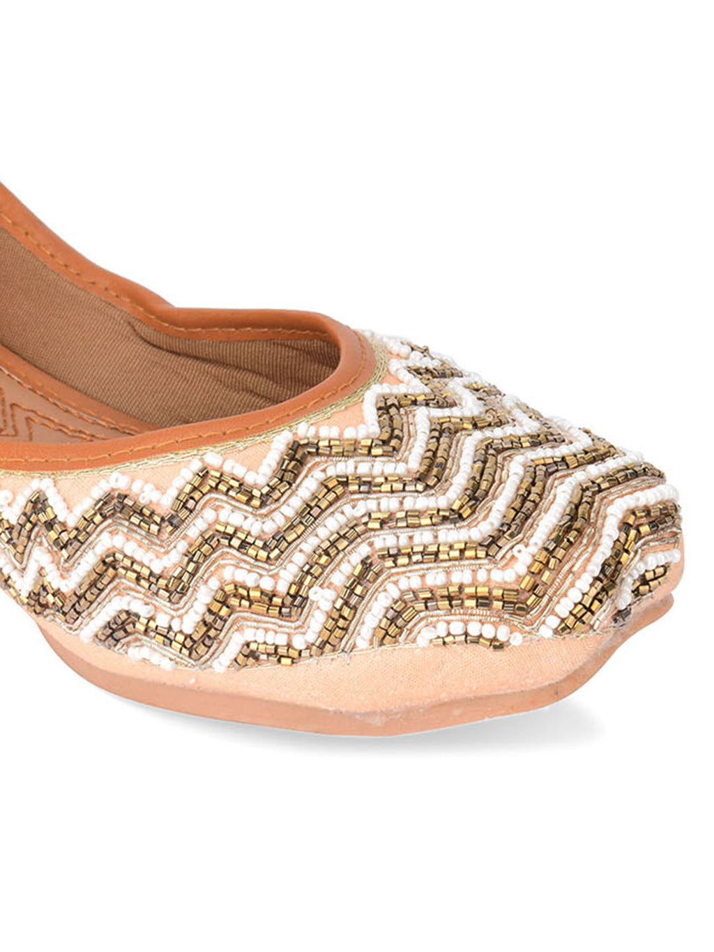 Desi Colour Women Indian Ethnic Footwear-Part Wear Peach Pearl Work