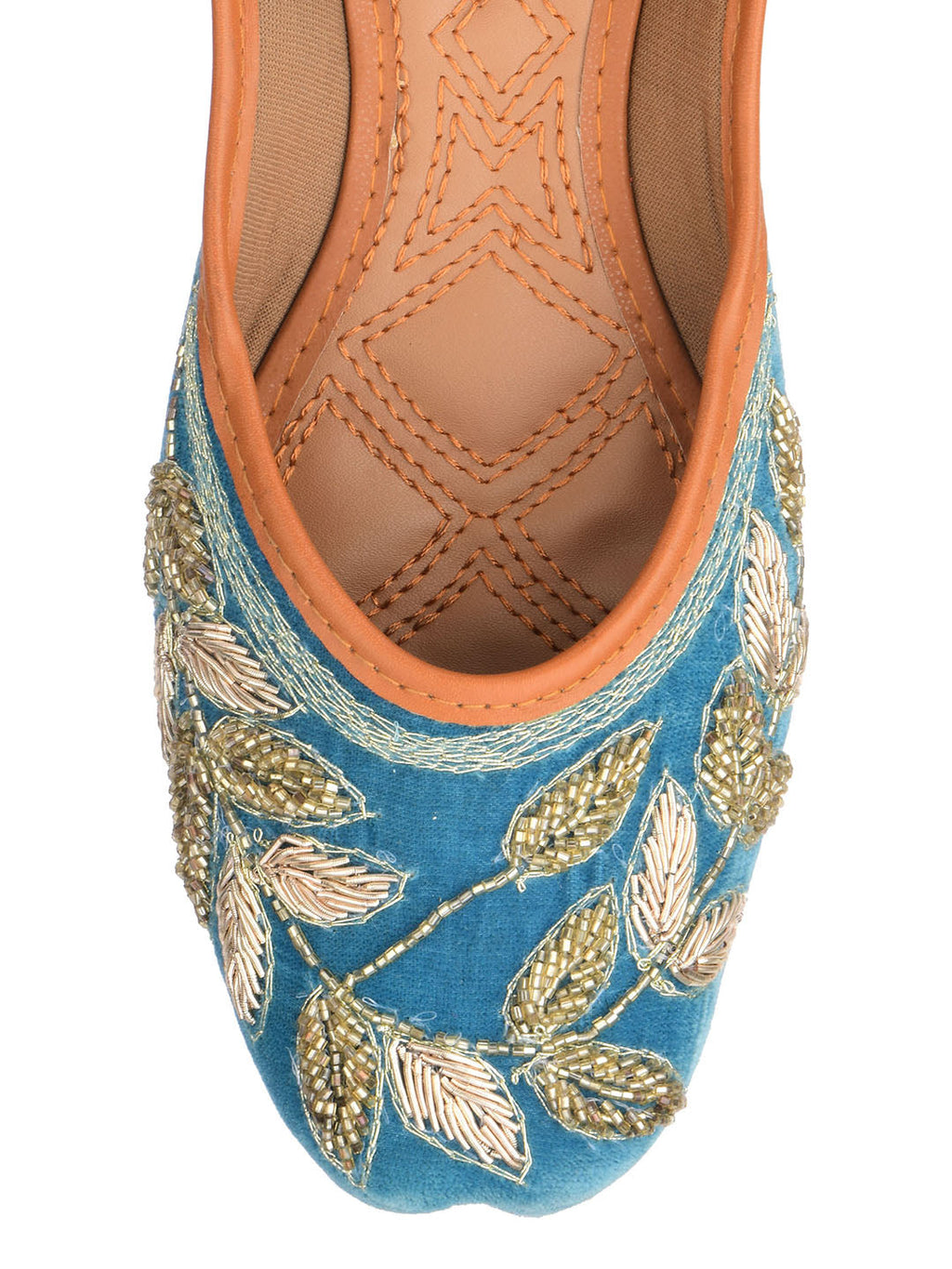 Desi Colour Women Indian Ethnic Footwear-Party Wear Teal Dabka Work