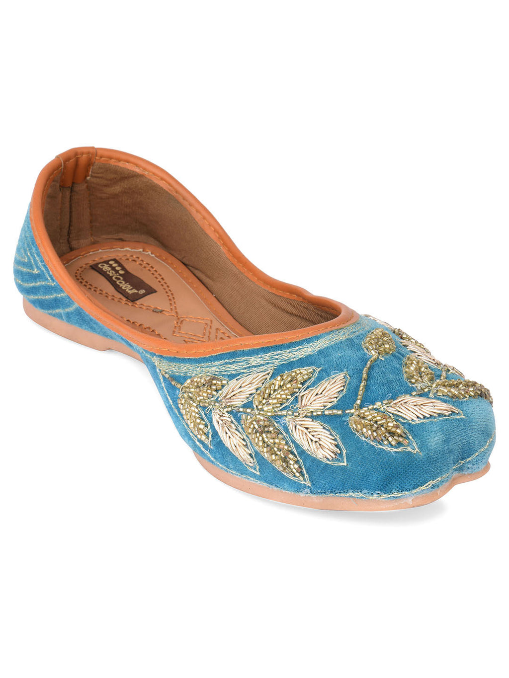 Desi Colour Women Indian Ethnic Footwear-Party Wear Teal Dabka Work