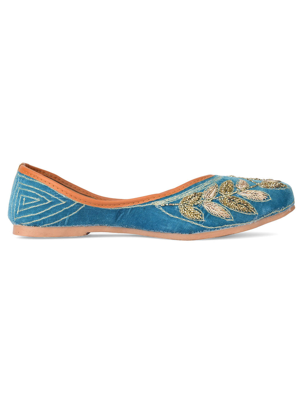 Desi Colour Women Indian Ethnic Footwear-Party Wear Teal Dabka Work