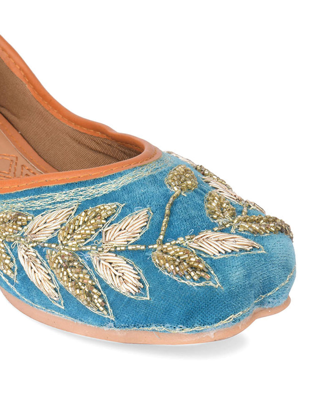 Desi Colour Women Indian Ethnic Footwear-Party Wear Teal Dabka Work