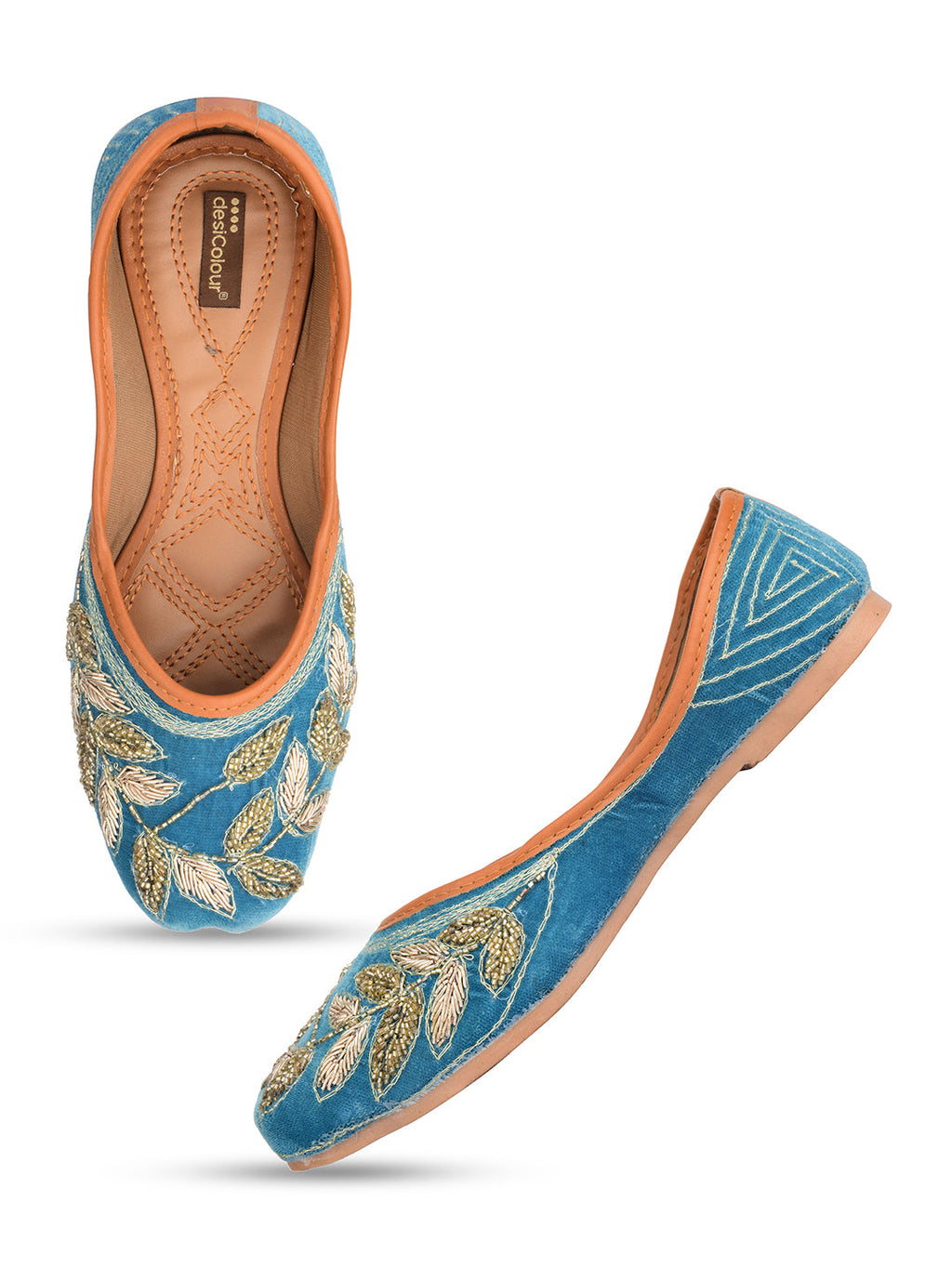 Desi Colour Women Indian Ethnic Footwear-Party Wear Teal Dabka Work