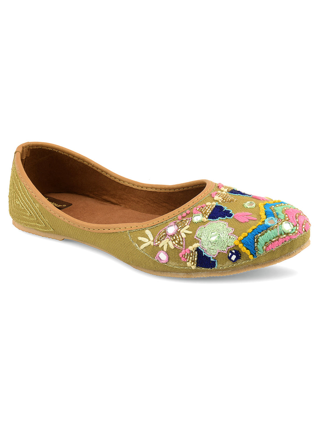 Desi Colour Women Indian Ethnic Footwear-Daily Wear Jute Floral Mirror