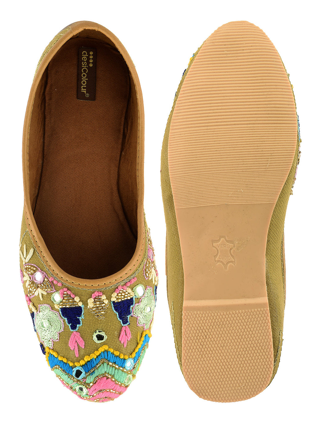 Desi Colour Women Indian Ethnic Footwear-Daily Wear Jute Floral Mirror