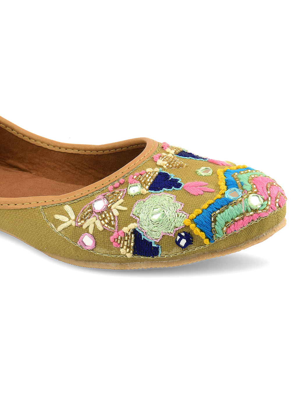 Desi Colour Women Indian Ethnic Footwear-Daily Wear Jute Floral Mirror