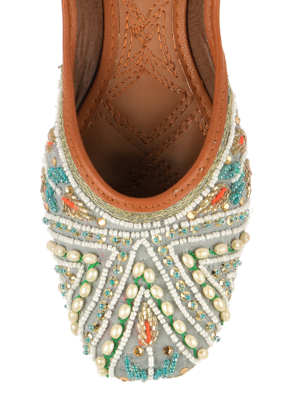 Desi Colour Women Indian Ethnic Footwear-Party Wear Grey Multi Pearl