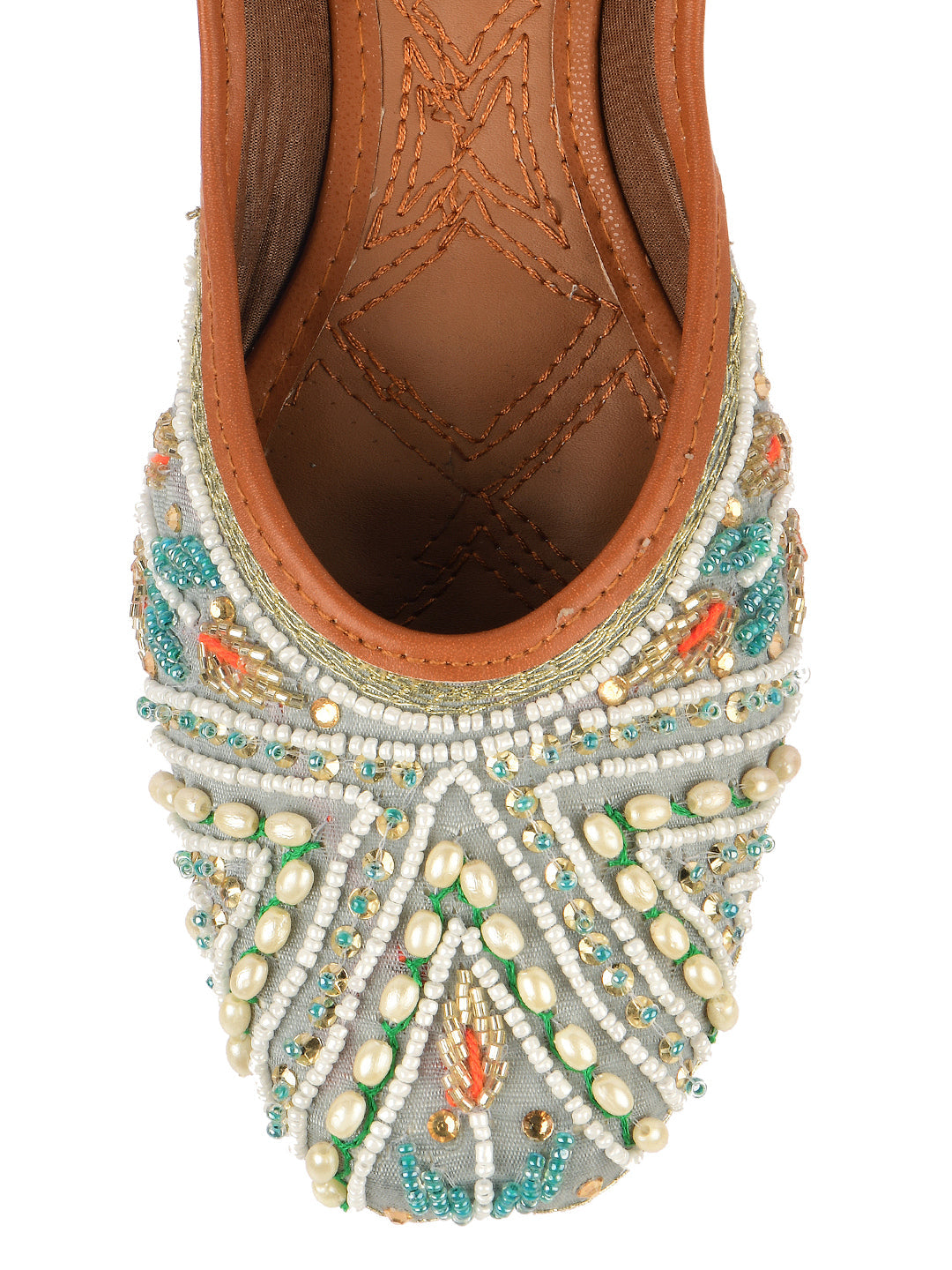 Desi Colour Women Indian Ethnic Footwear-Party Wear Grey Multi Pearl