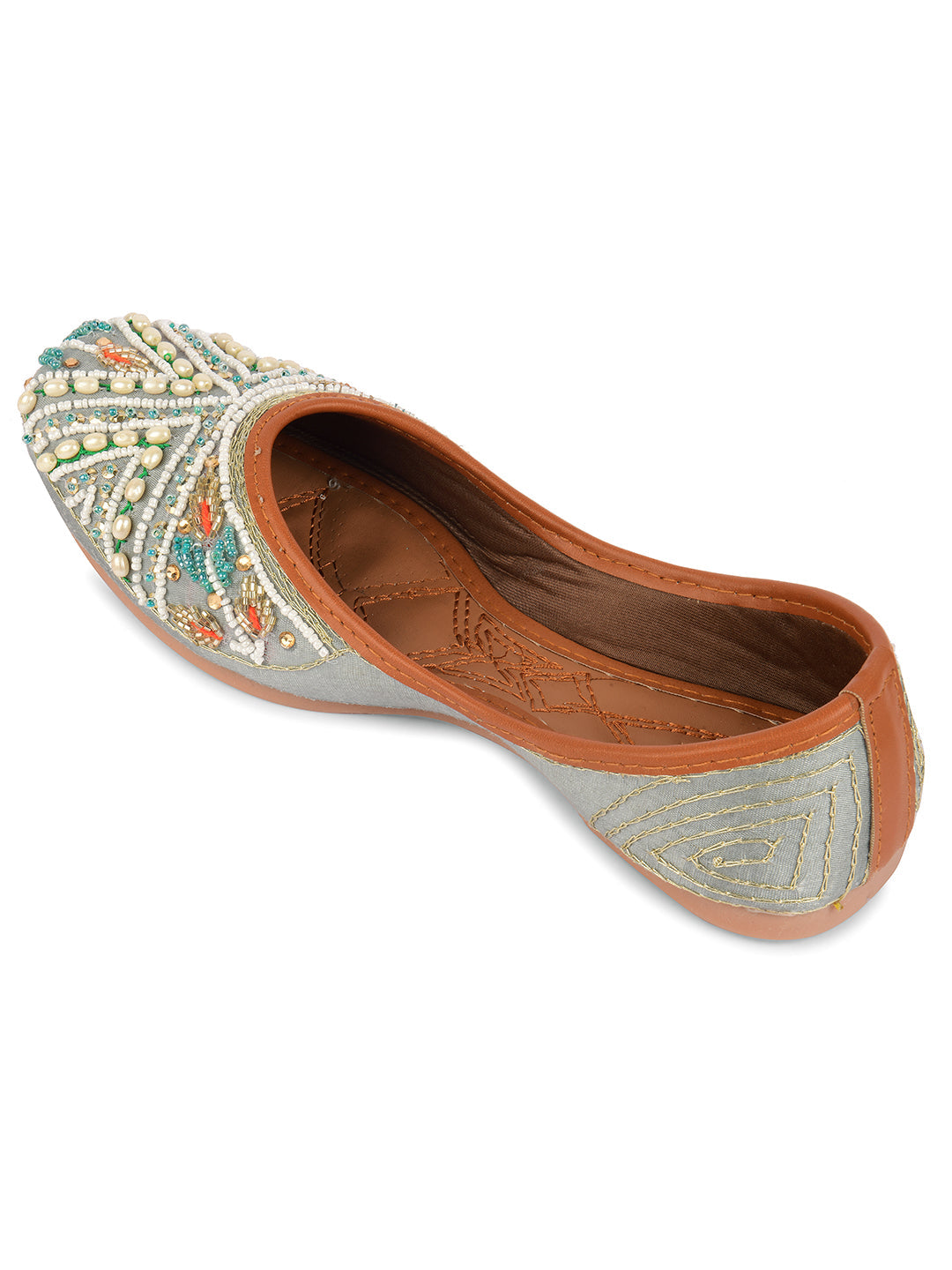 Desi Colour Women Indian Ethnic Footwear-Party Wear Grey Multi Pearl