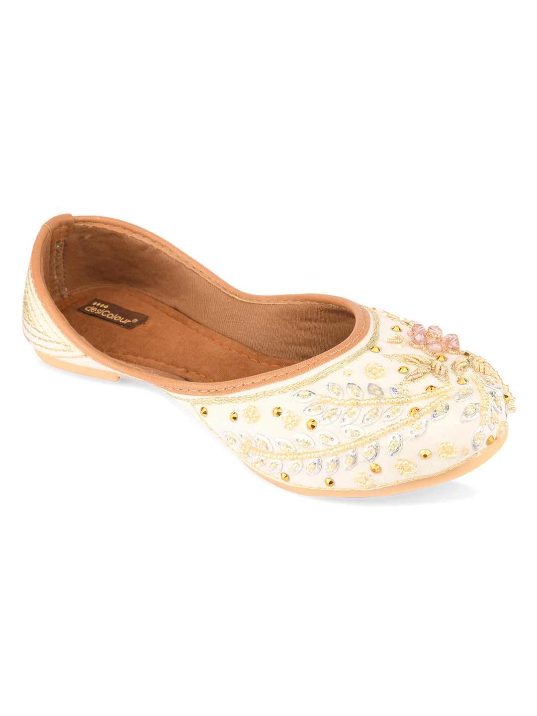 Desi Colour Women Indian Ethnic Footwear-White Dabka