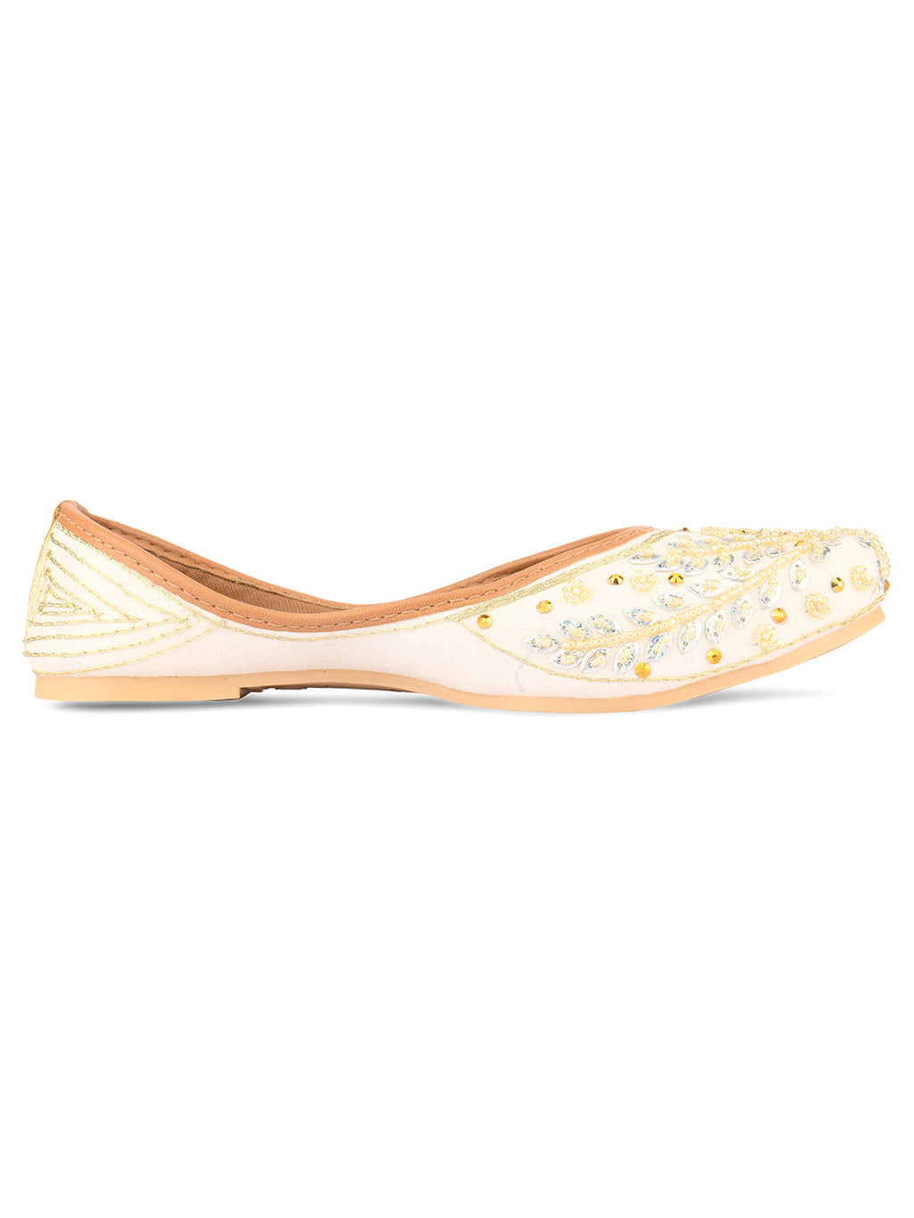 Desi Colour Women Indian Ethnic Footwear-White Dabka